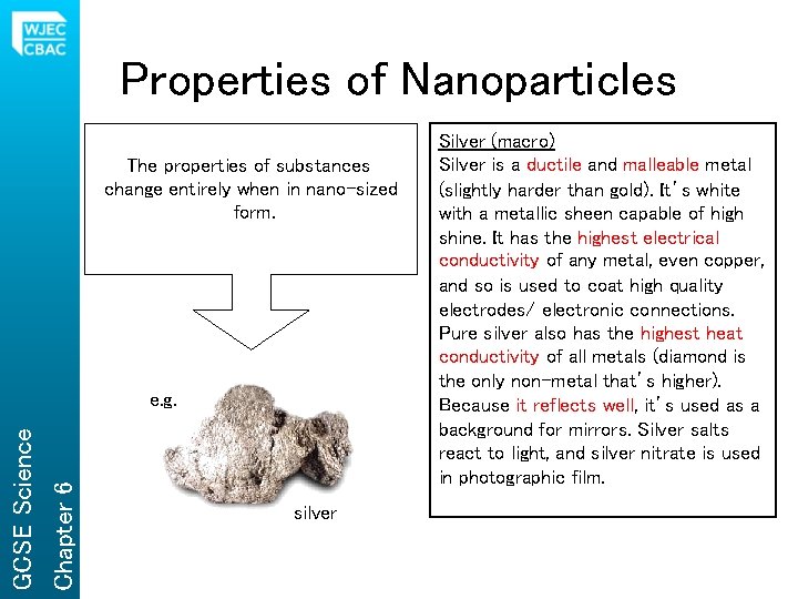 Properties of Nanoparticles The properties of substances change entirely when in nano-sized form. Chapter