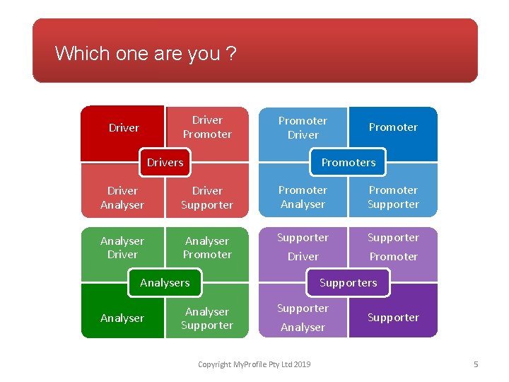 Which one are you ? Driver Promoters Driver Analyser Driver Supporter Promoter Analyser Promoter