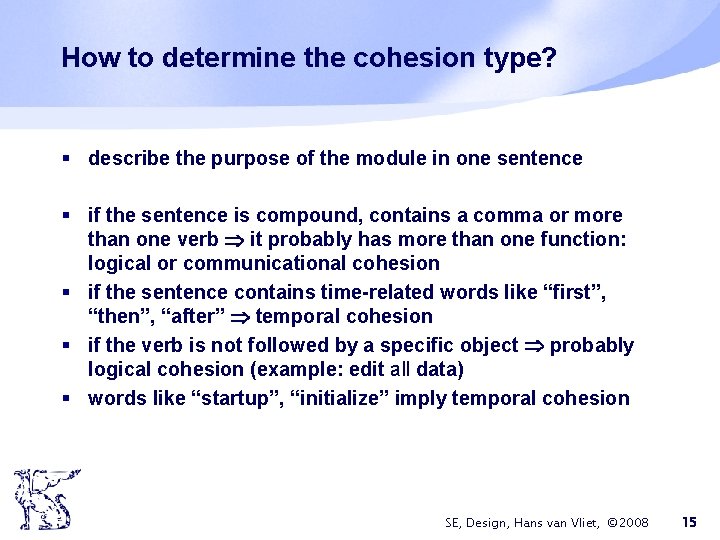How to determine the cohesion type? § describe the purpose of the module in