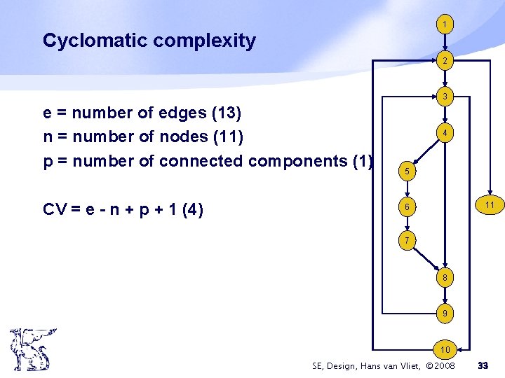 1 Cyclomatic complexity 2 3 e = number of edges (13) n = number