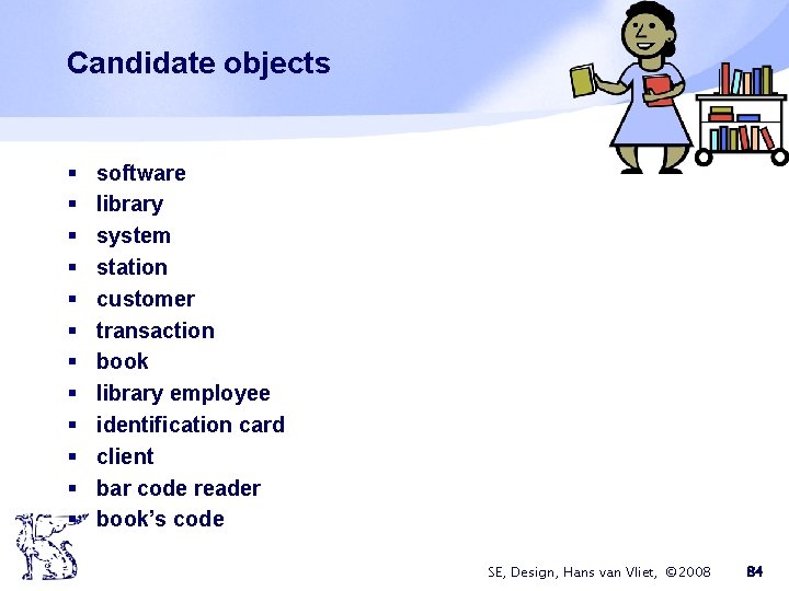 Candidate objects § § § software library system station customer transaction book library employee