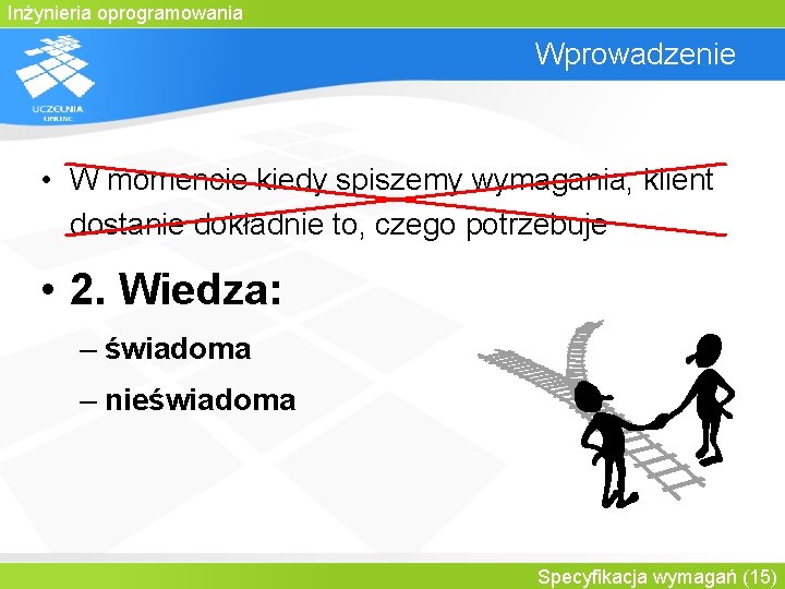 Inżynieria oprogramowania Wprowadzenie • W momencie kiedy spiszemy wymagania, klient dostanie dokładnie to, czego