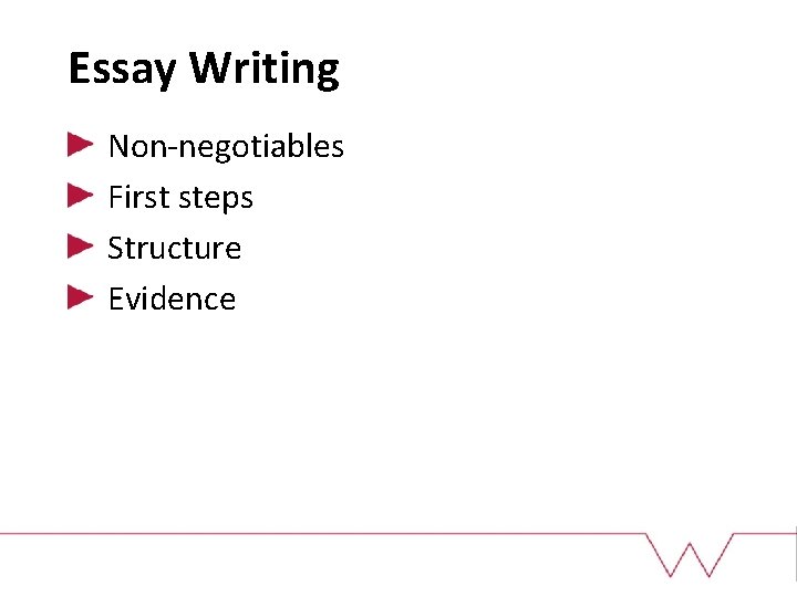 Essay Writing Non-negotiables First steps Structure Evidence 