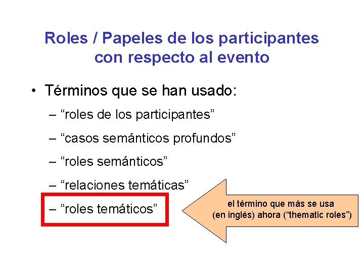 Roles / Papeles de los participantes con respecto al evento • Términos que se Roles / Papeles de los participantes con respecto al evento • Términos que se