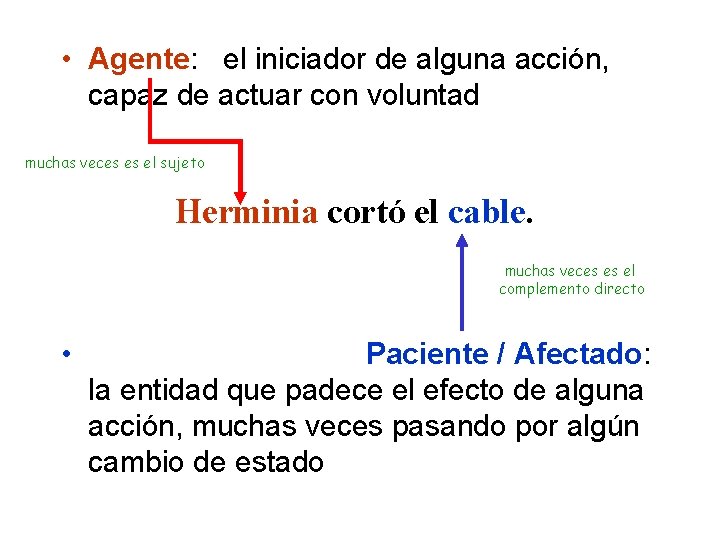 • Agente: el iniciador de alguna acción, capaz de actuar con voluntad muchas • Agente: el iniciador de alguna acción, capaz de actuar con voluntad muchas