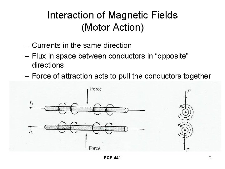 Interaction of Magnetic Fields (Motor Action) – Currents in the same direction – Flux