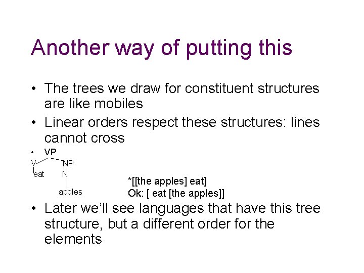 Another way of putting this • The trees we draw for constituent structures are