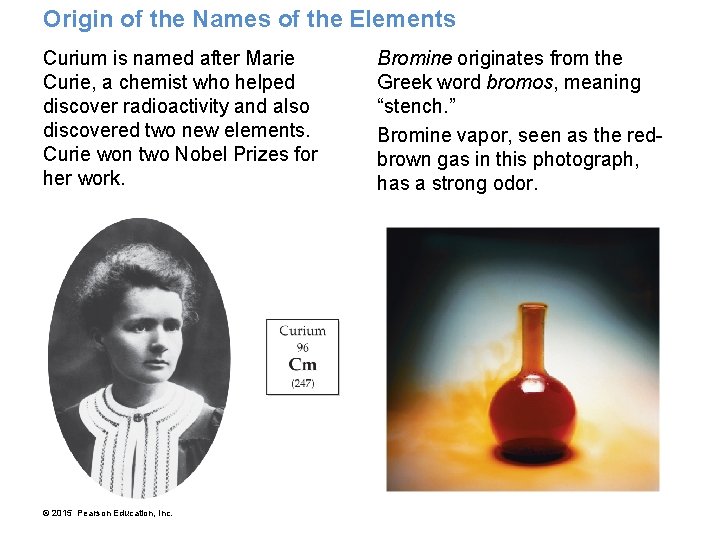 Origin of the Names of the Elements Curium is named after Marie Curie, a