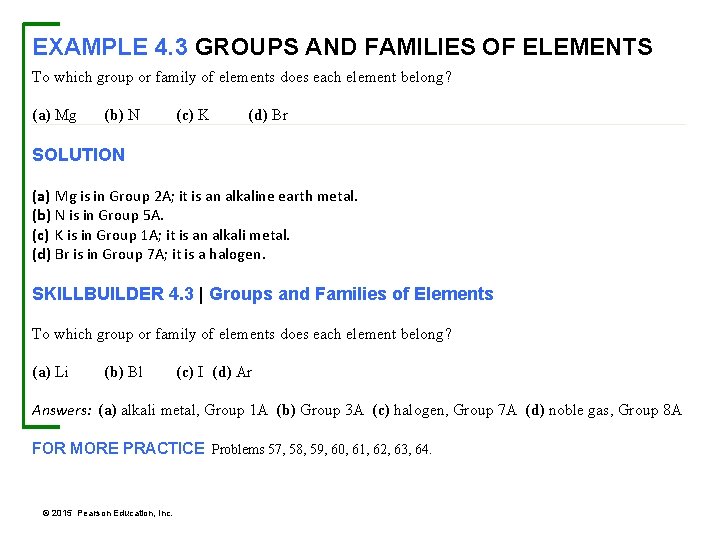 EXAMPLE 4. 3 GROUPS AND FAMILIES OF ELEMENTS To which group or family of