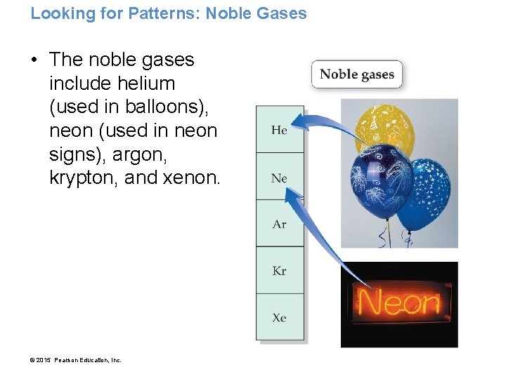 Looking for Patterns: Noble Gases • The noble gases include helium (used in balloons),