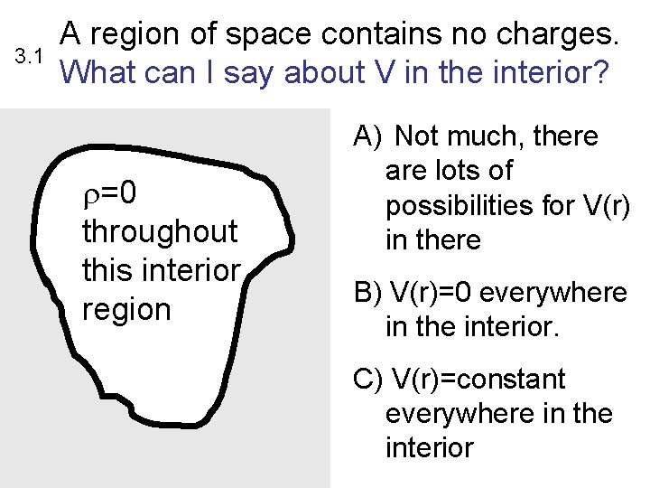 3. 1 A region of space contains no charges. What can I say about