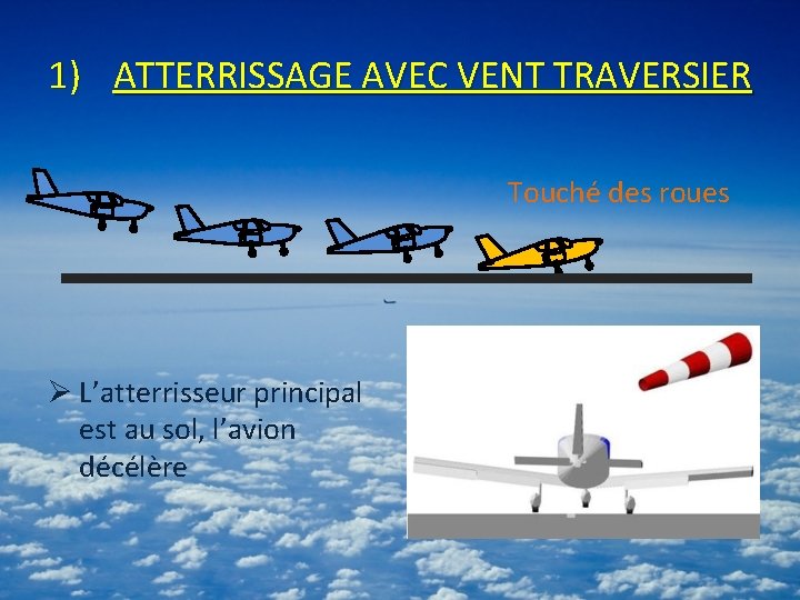 1) ATTERRISSAGE AVEC VENT TRAVERSIER Touché des roues Ø L’atterrisseur principal est au sol,