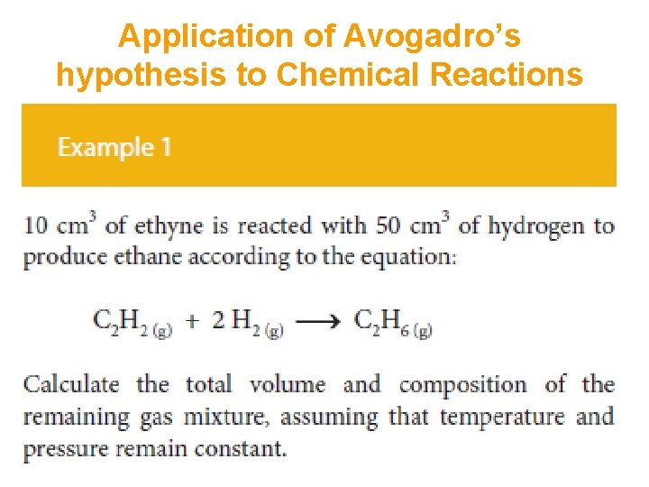Application of Avogadro’s hypothesis to Chemical Reactions 