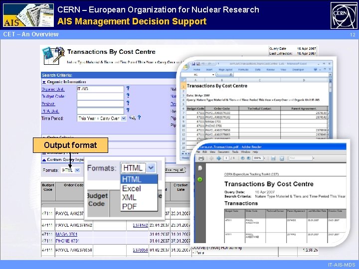 CERN – European Organization for Nuclear Research Administrative AIS Management Information Decision Support Services