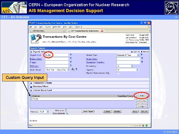 CERN – European Organization for Nuclear Research Administrative AIS Management Information Decision Support Services