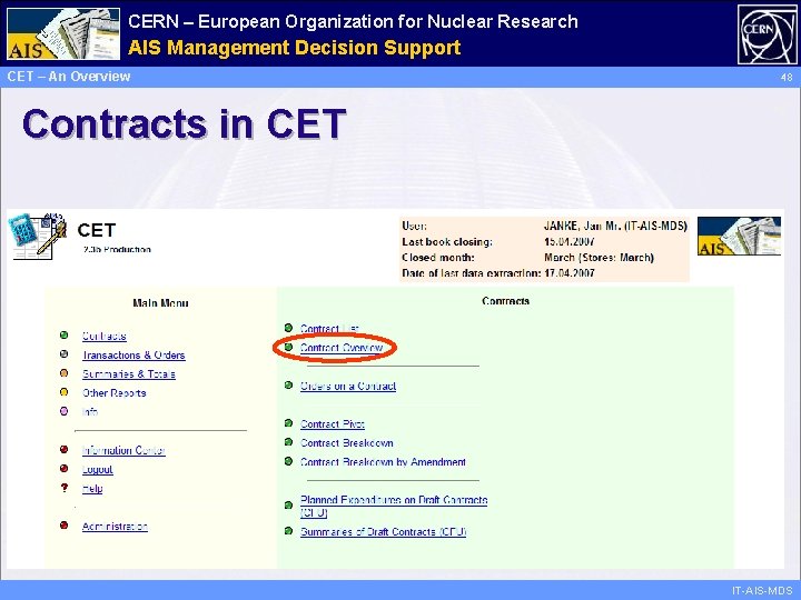 CERN – European Organization for Nuclear Research Administrative AIS Management Information Decision Support Services