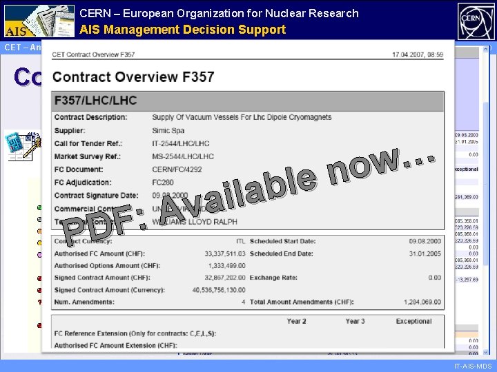 CERN – European Organization for Nuclear Research Administrative AIS Management Information Decision Support Services