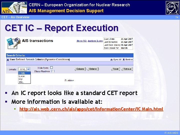 CERN – European Organization for Nuclear Research Administrative AIS Management Information Decision Support Services