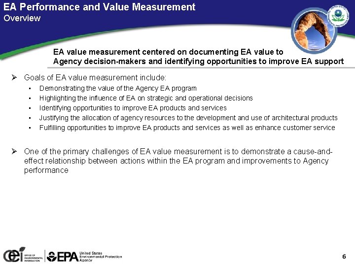 EA Performance and Value Measurement Overview EA value measurement centered on documenting EA value