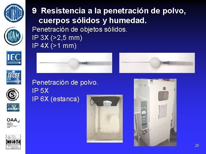 9 Resistencia a la penetración de polvo, cuerpos sólidos y humedad. Penetración de objetos