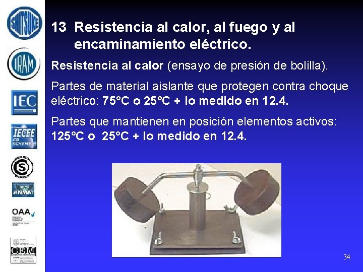 13 Resistencia al calor, al fuego y al encaminamiento eléctrico. Resistencia al calor (ensayo