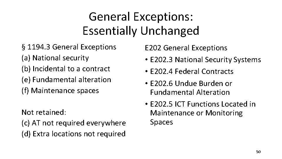 General Exceptions: Essentially Unchanged § 1194. 3 General Exceptions (a) National security (b) Incidental