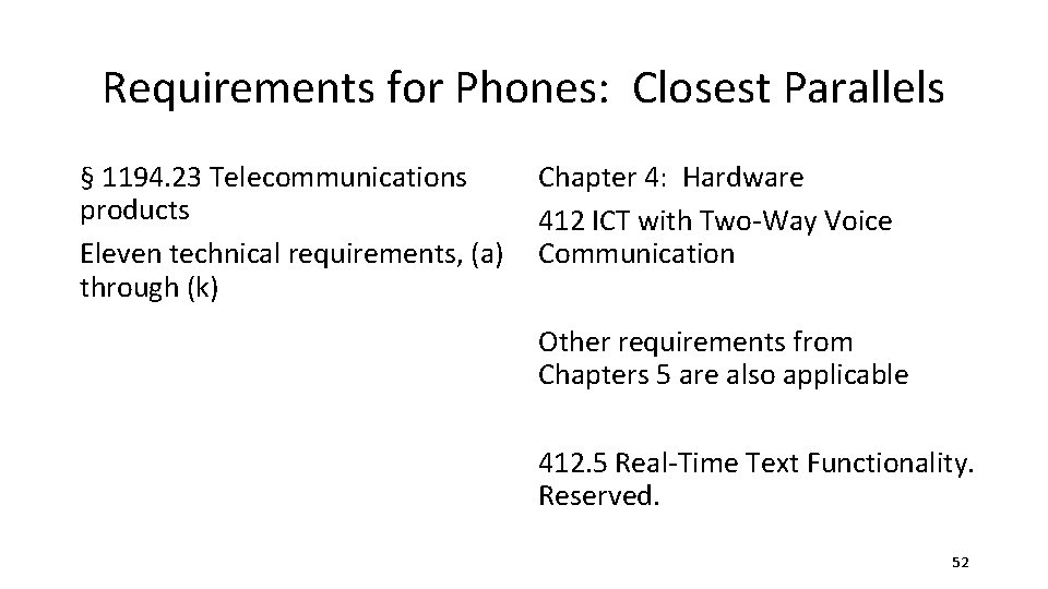Requirements for Phones: Closest Parallels § 1194. 23 Telecommunications Chapter 4: Hardware products 412