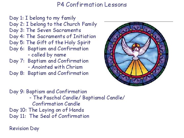 P 4 Confirmation Lessons Day 1: I belong to my family Day 2: I