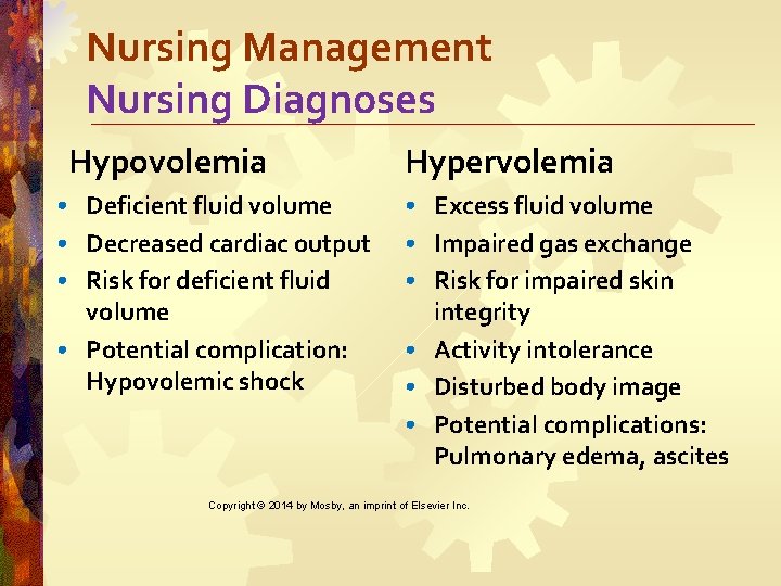 Nursing Management Nursing Diagnoses Hypovolemia • Deficient fluid volume • Decreased cardiac output •