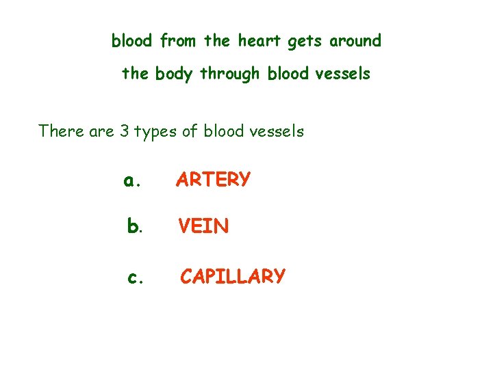 blood from the heart gets around the body through blood vessels There are 3