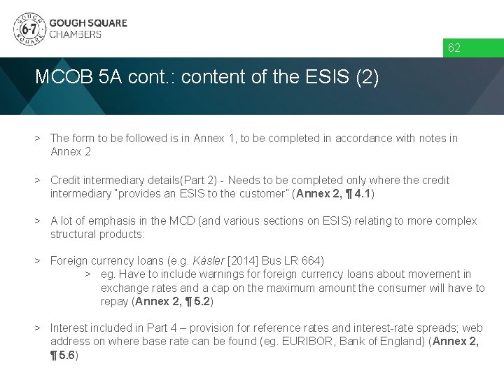 62 MCOB 5 A cont. : content of the ESIS (2) > The form