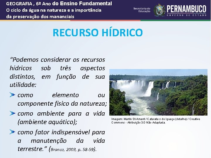 GEOGRAFIA , 6º Ano do Ensino Fundamental O ciclo da água na natureza e
