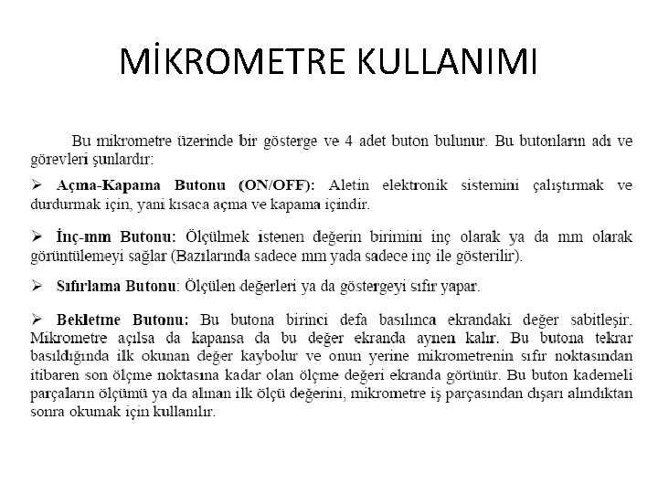 MİKROMETRE KULLANIMI 