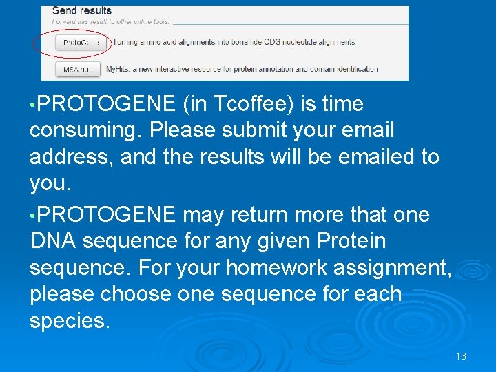  • PROTOGENE (in Tcoffee) is time consuming. Please submit your email address, and