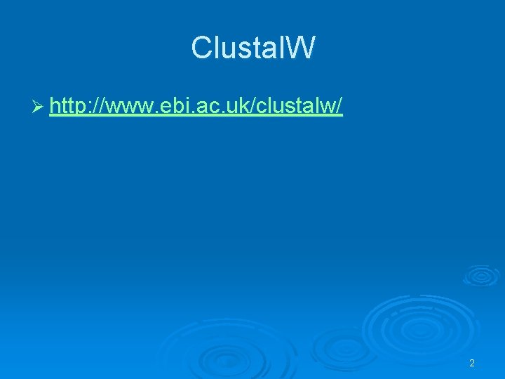 Clustal. W Ø http: //www. ebi. ac. uk/clustalw/ 2 