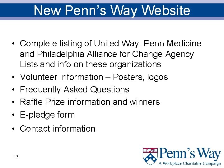 New Penn’s Way Website • Complete listing of United Way, Penn Medicine and Philadelphia