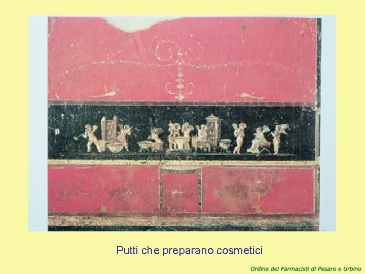 Putti che preparano cosmetici 