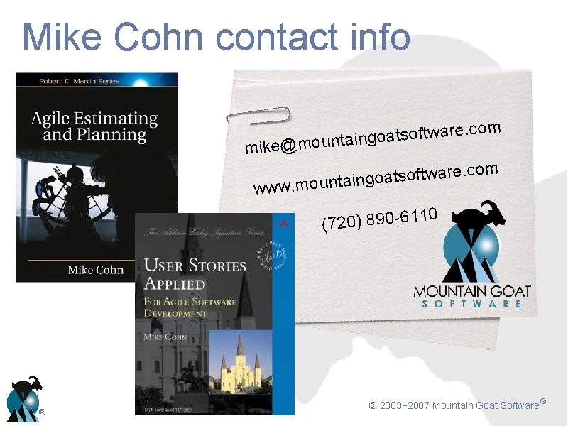 Mike Cohn contact info m re. co a w t f o s t