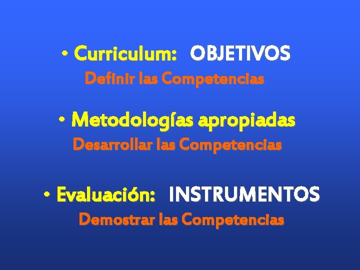 • Curriculum: OBJETIVOS Definir las Competencias • Metodologías apropiadas Desarrollar las Competencias • • Curriculum: OBJETIVOS Definir las Competencias • Metodologías apropiadas Desarrollar las Competencias •
