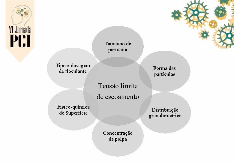 Tamanho de partícula Tipo e dosagem de floculante Forma das partículas Tensão limite de