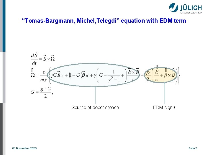 “Tomas-Bargmann, Michel, Telegdi” equation with EDM term Source of decoherence 01 November 2020 EDM