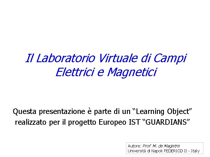 Il Laboratorio Virtuale di Campi Elettrici e Magnetici Questa presentazione è parte di un