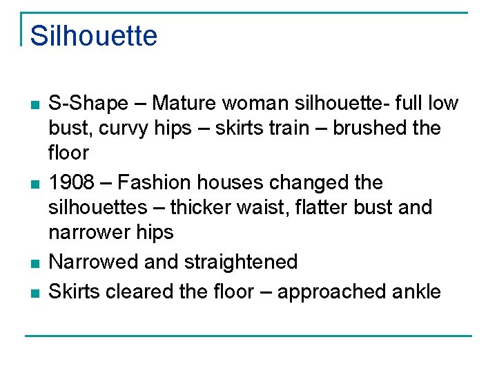 Silhouette n n S-Shape – Mature woman silhouette- full low bust, curvy hips –