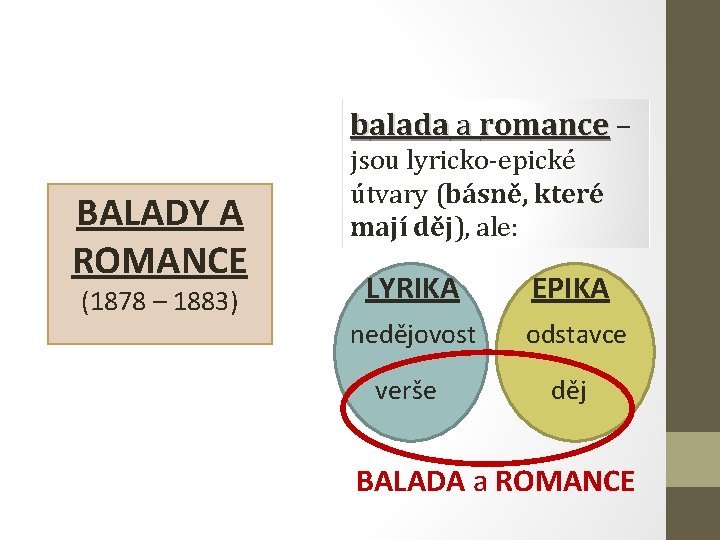 balada a romance – BALADY A ROMANCE (1878 – 1883) jsou lyricko-epické útvary (básně,