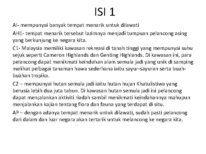 ISI 1 AI- mempunyai banyak tempat menarik untuk dilawati AH 1 - tempat menarik