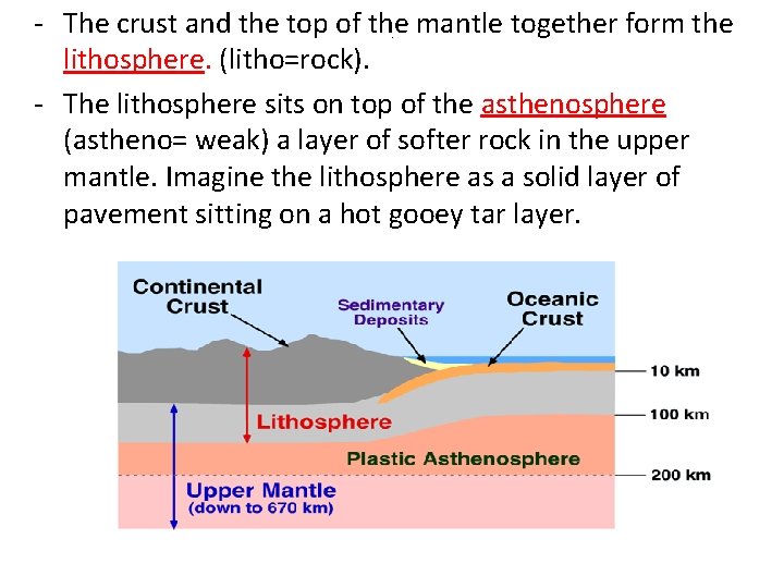 - The crust and the top of the mantle together form the lithosphere. (litho=rock).