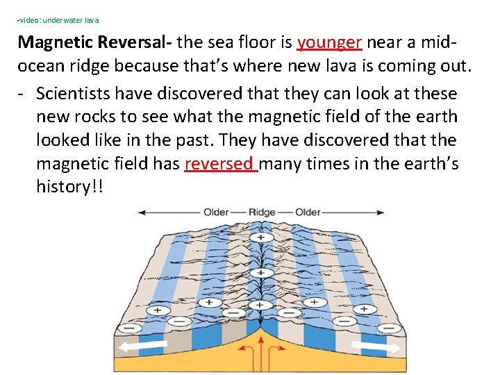 -video: underwater lava Magnetic Reversal- the sea floor is younger near a midocean ridge