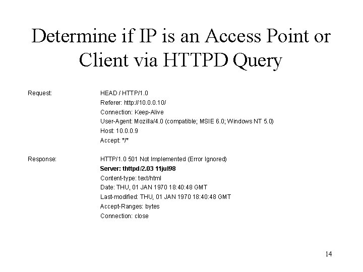 Determine if IP is an Access Point or Client via HTTPD Query Request: HEAD