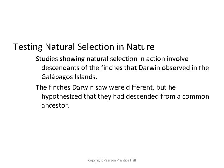 Testing Natural Selection in Nature Studies showing natural selection in action involve descendants of