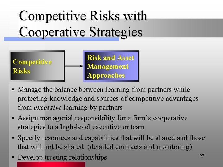 Competitive Risks with Cooperative Strategies Competitive Risks Risk and Asset Management Approaches • Manage